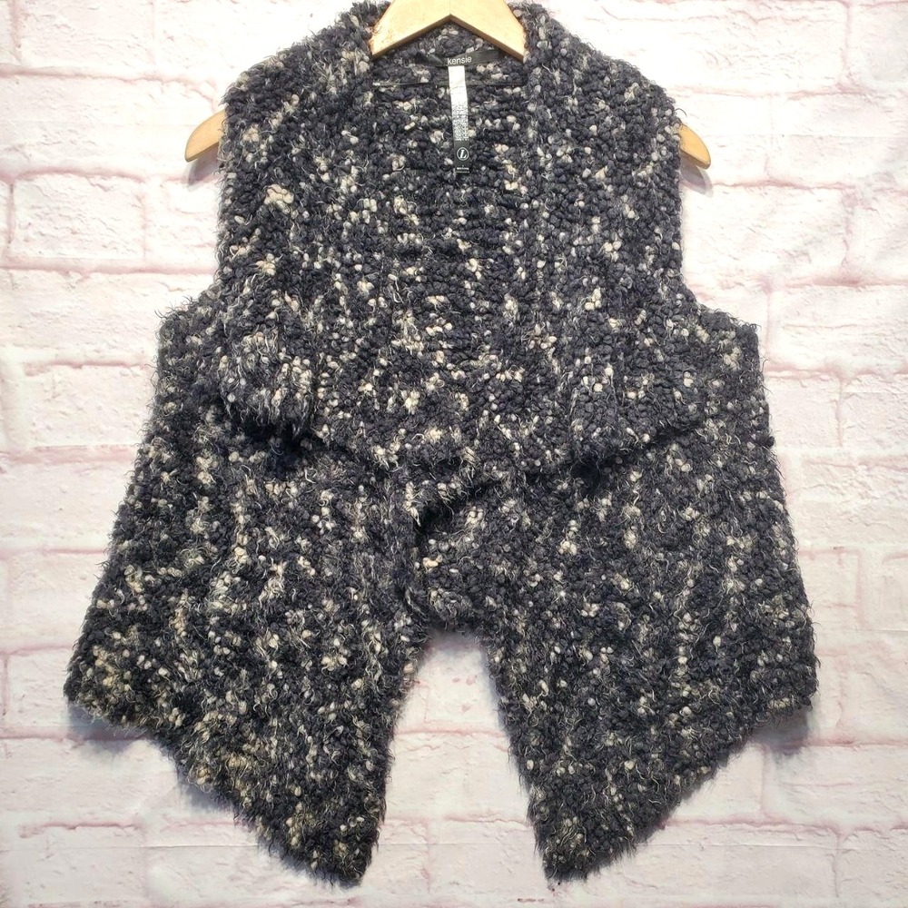 Kensie Boucle‎ Sweater Vest Gray Open Front Fuzzy Cozy Lagenlook Womens Large